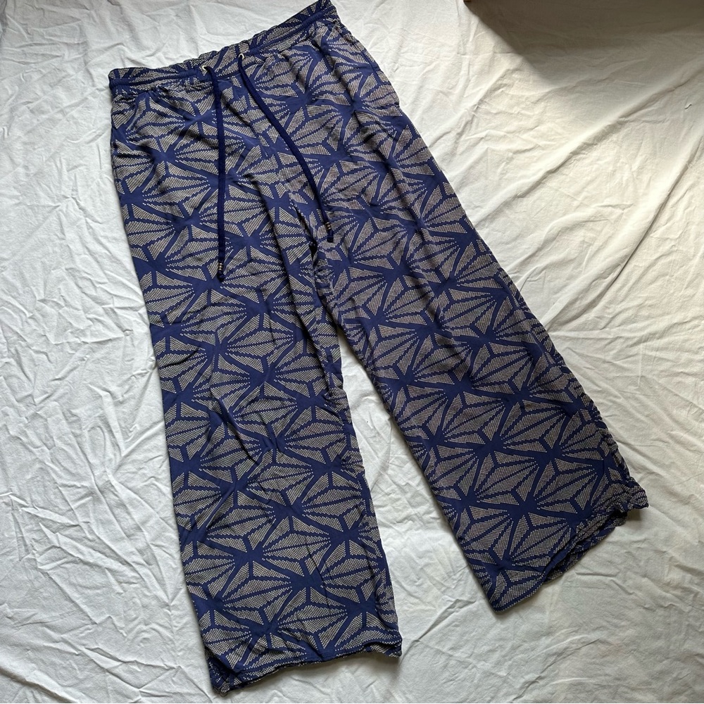Hei Hei for Anthropologie Women’s Wide Leg Pants Medium Blue Pattern Full Length